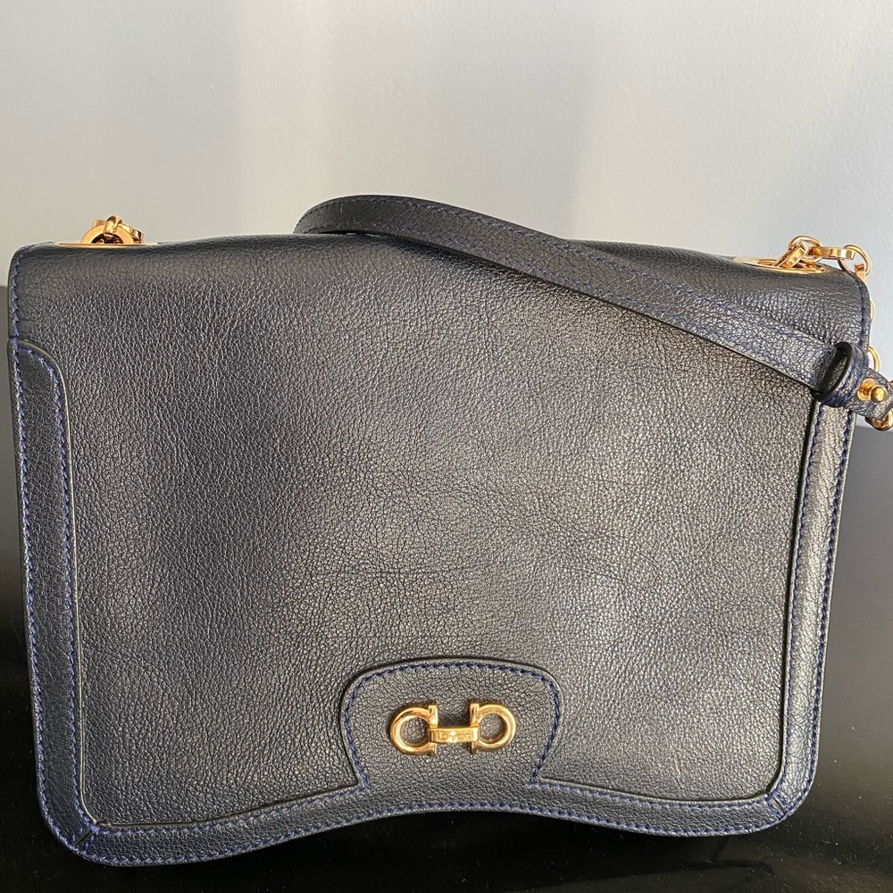 Authentic navy Salvatore Ferragamo handbag